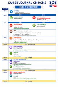 Lire la suite à propos de l’article Deuxième journée de classe CM1 CM2 : cahier journal du jeudi 3 septembre