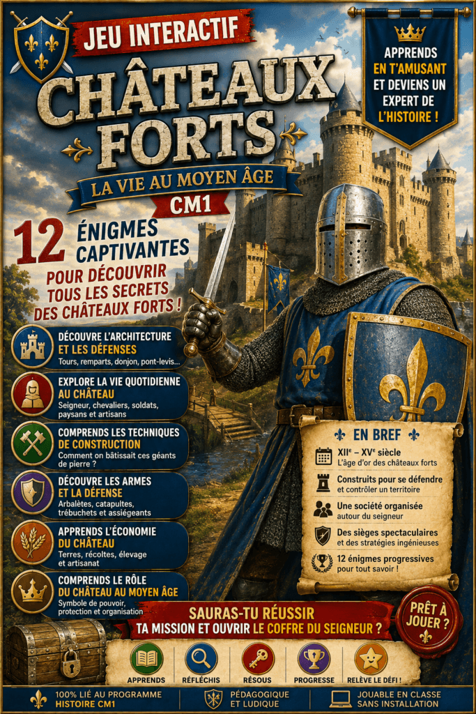 Escape Game Châteaux Forts CM1 – Jeu interactif gratuit (12 questions) 5 Escape Game Châteaux Forts CM1 – Jeu interactif gratuit (12 questions)