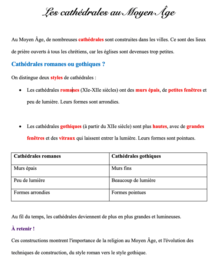Les cathédrales au Moyen Âge CM1 CM2 : la leçon complète