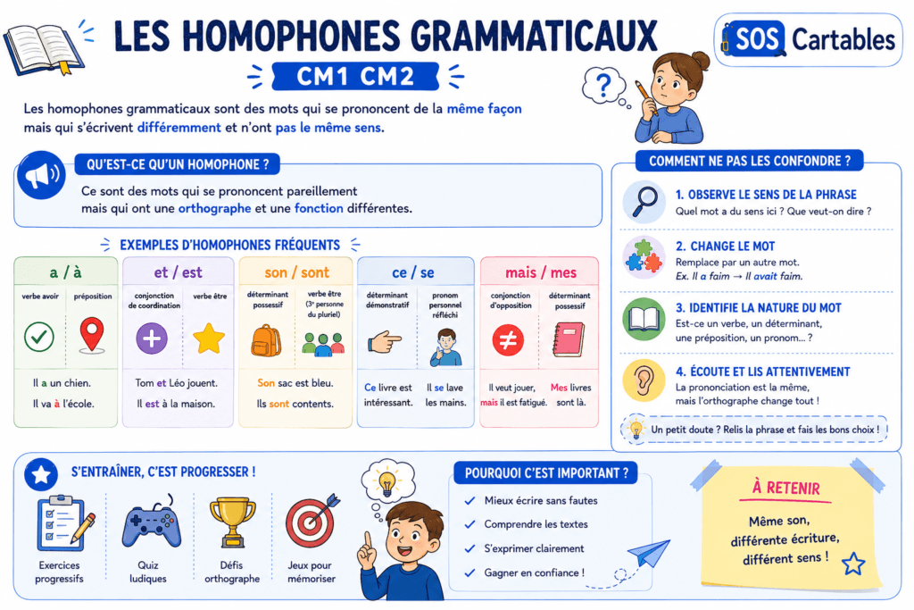 Homophones grammaticaux CM1 CM2 : leçons et exercices