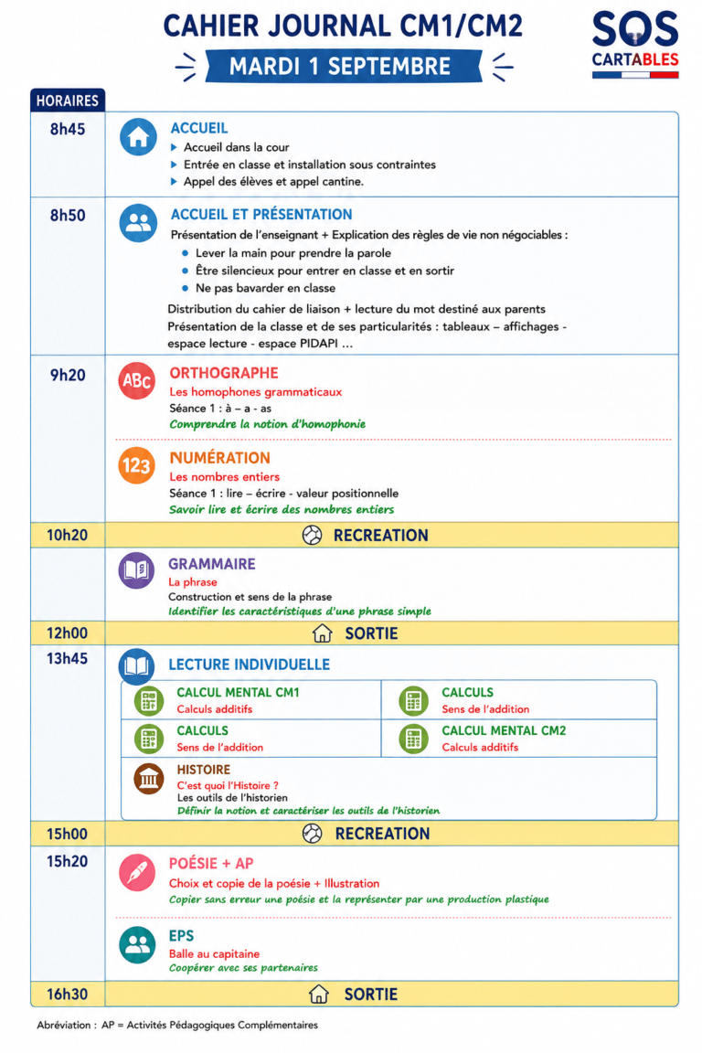 Première journée de classe CM1 CM2 : mon cahier journal de rentrée 4 leçons et exercices CM1-CM2,SOS Cartables,Sciences
