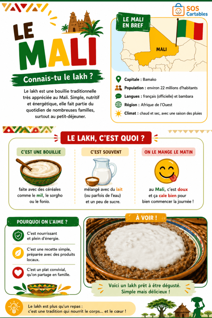 Se nourrir dans le monde CM1 : les petits-déjeuners 5 Fiche pays Le Mali : connais-tu le lakh, bouillie malienne de mil