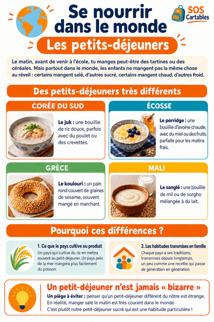 Se nourrir dans le monde CM1 : les petits-déjeuners 6 Carte du monde illustrant la diversité des petits-déjeuners