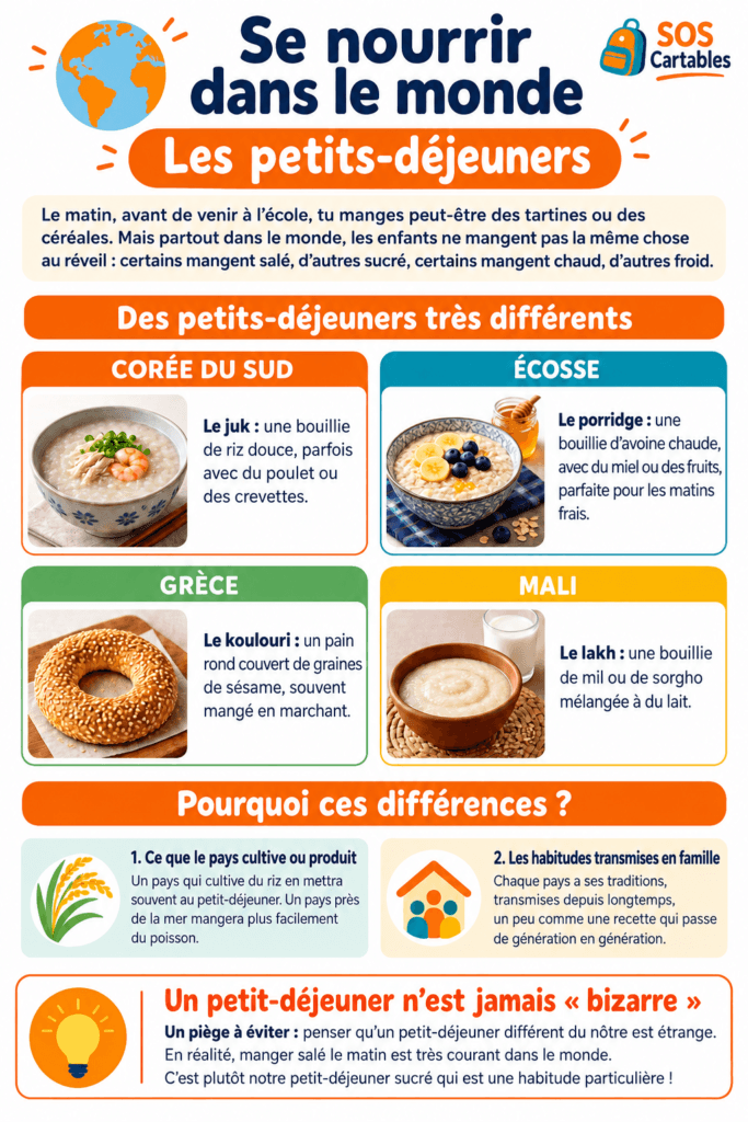Se nourrir dans le monde CM1 : les petits-déjeuners 6 Carte du monde illustrant la diversité des petits-déjeuners