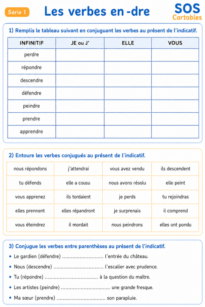Les verbes en -dre CM1 CM2 : Série 1a