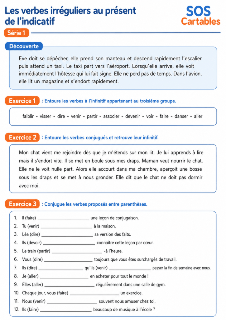 Verbes irréguliers au présent CM1 CM2 : série 1