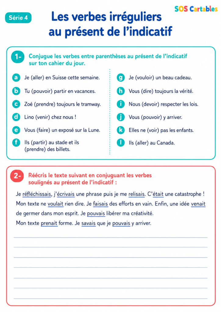 Exercices sur les verbes irréguliers au présent CM2 : perfectionnement n°1