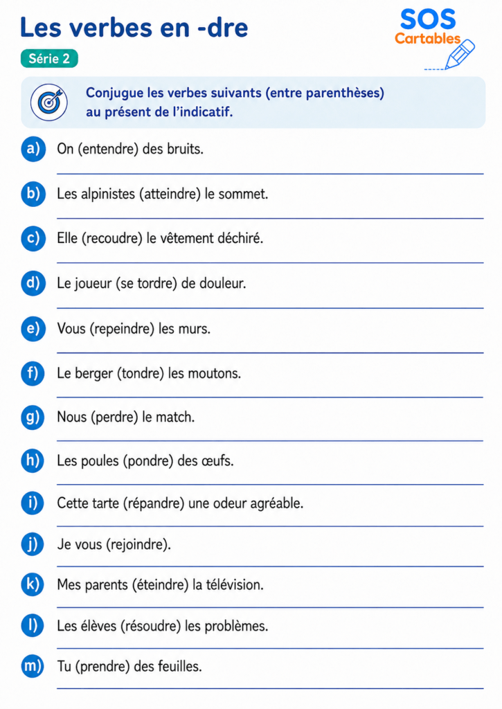 Les verbes en -dre CM1 CM2 : Série 2