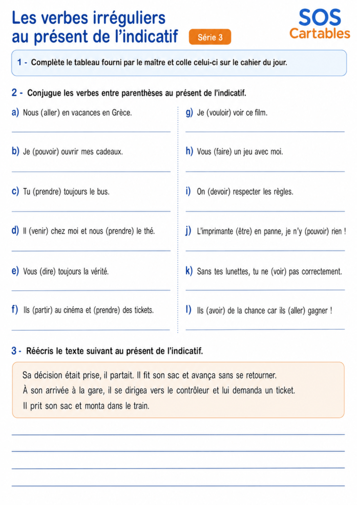 Verbes irréguliers au présent CM1 CM2 : série 2b