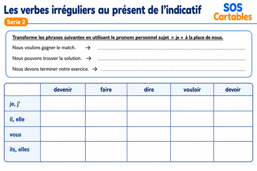 Verbes irréguliers au présent CM1 CM2 : série 2a