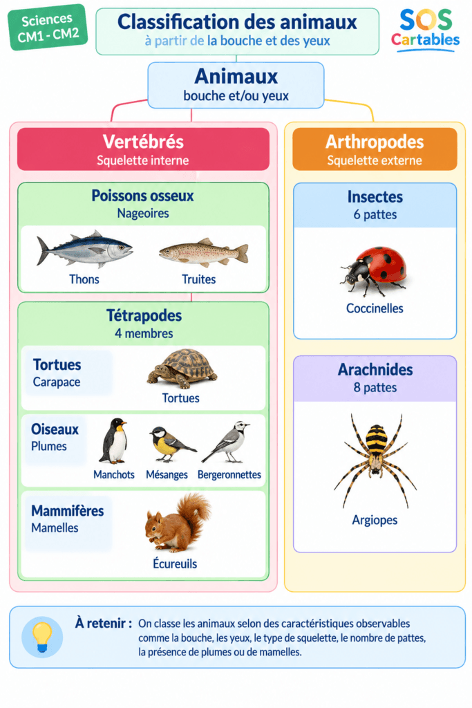 La classification des animaux CM1 CM2 : leçon complète et gratuite 6 Classification des animaux par emboîtement CM1 CM2 — mammifères oiseaux poissons reptiles amphibiens