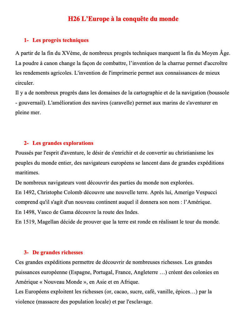 L'Europe à la conquête du monde – Leçon CM1 | SOS Cartables 3 L'Europe à la conquête du monde,empires coloniaux,expédition,richesses,les progrès techniques,boussole,imprimerie