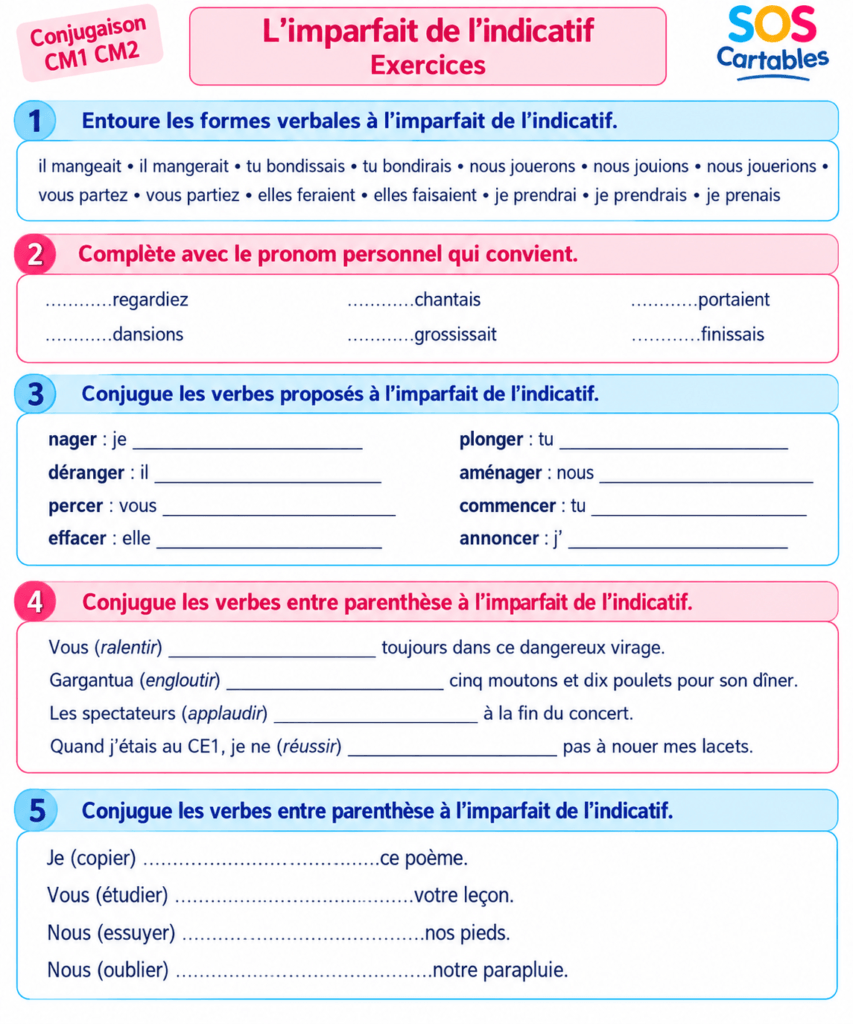 Imparfait des verbes en -er CM1 CM2 : exercices corrigés - Série 3