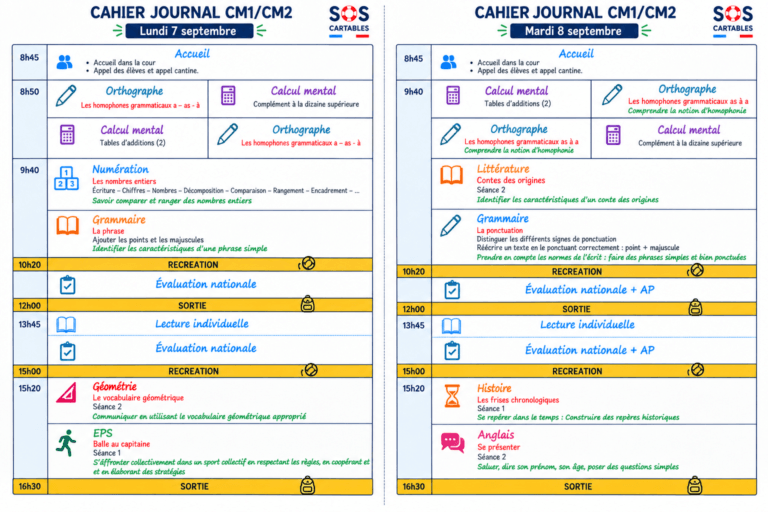 Cahier journal CM1 CM2 : semaine 2 du 7 au 11 septembre 6 leçons et exercices CM1-CM2,SOS Cartables,Sciences
