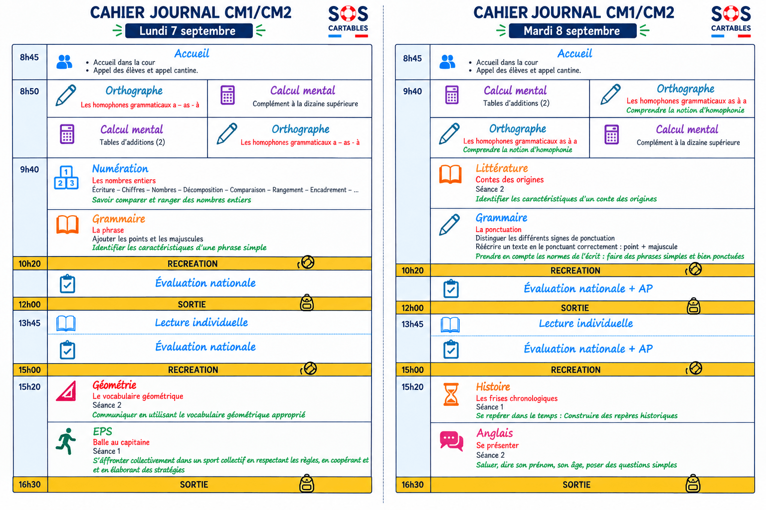 You are currently viewing Cahier journal CM1 CM2 : semaine 2 du 7 au 11 septembre