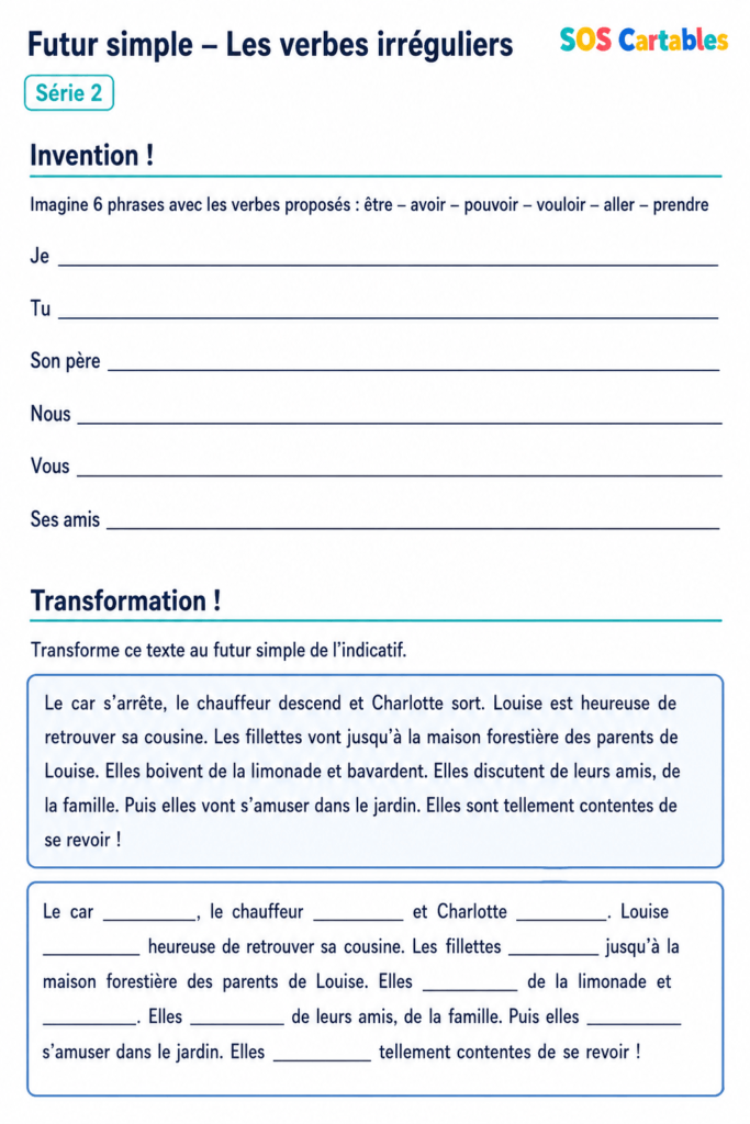 Verbes irréguliers futur simple CM1 CM2 : exercices - Série 2