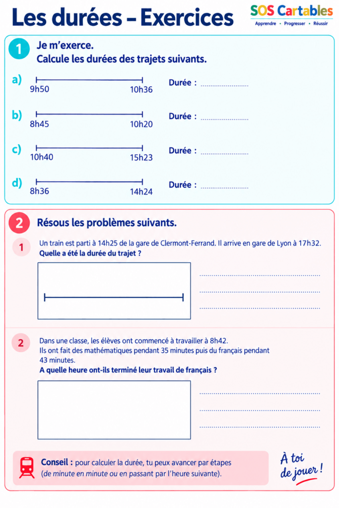 Convertir des durées CM1 CM2 : exercices et calcul de durée avec correction 4 Convertir des durées CM1 CM2 : série 2