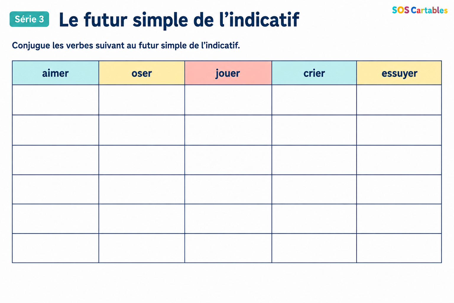 Fiche d'exercices sur le futur simple CM1 CM2 et correction (verbes en -er et en -ir) 1 You are currently viewing Fiche d’exercices sur le futur simple CM1 CM2 et correction (verbes en -er et en -ir)