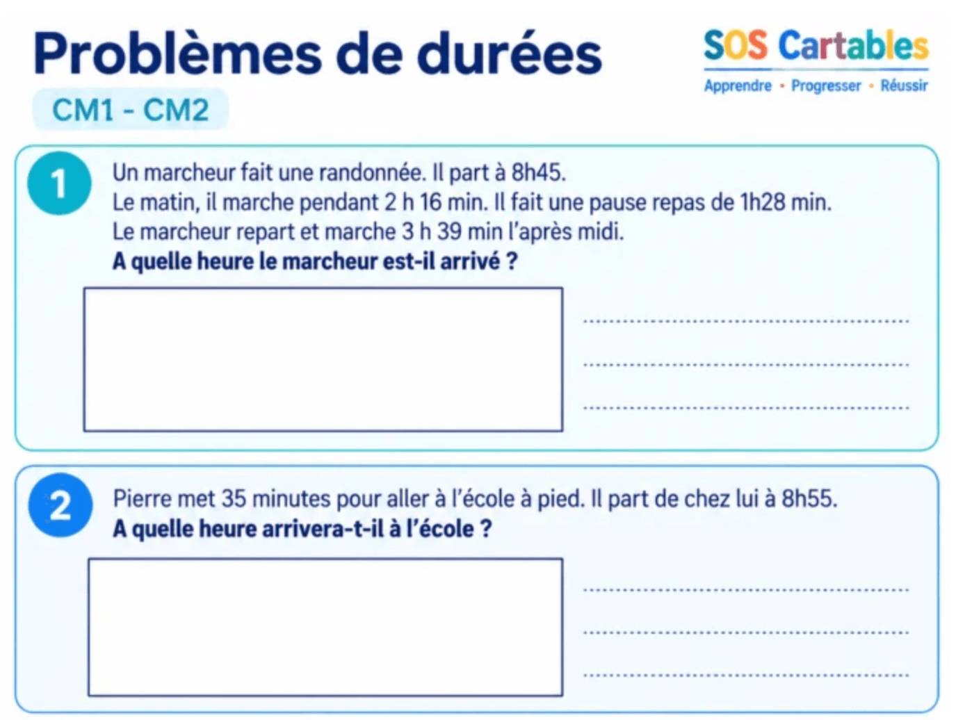 Problèmes de durées CM1 CM2 : exercices et corrigés 1 You are currently viewing Problèmes de durées CM1 CM2 : exercices et corrigés