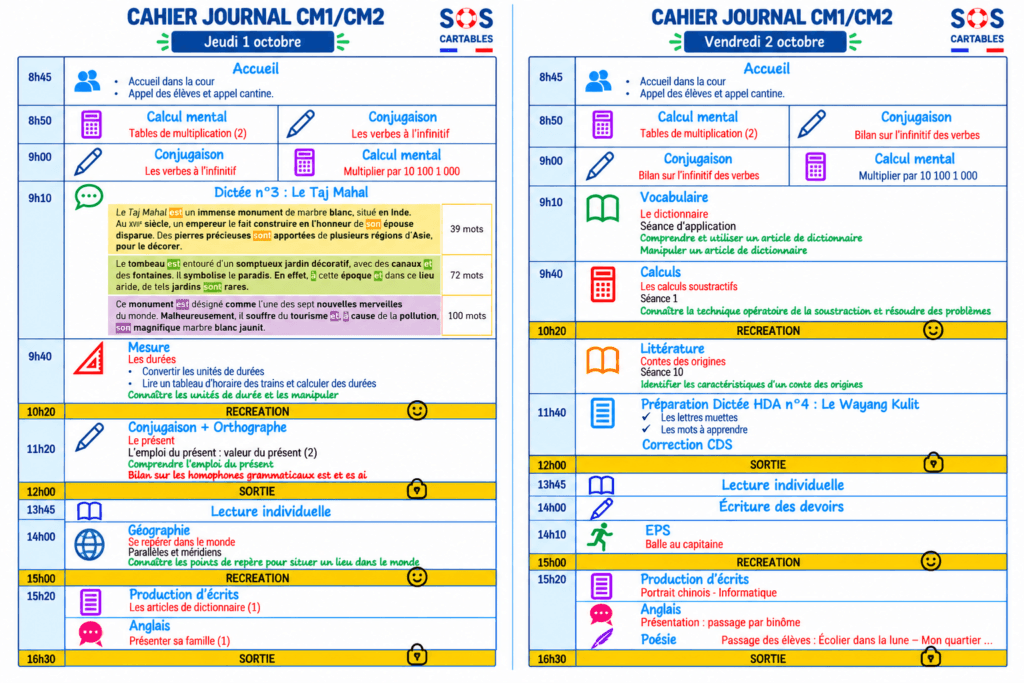 Cahier journal CM1 CM2 : semaine 5 (28 sept-2 oct.) 3 Cahier journal CM1 CM2 : semaine 5 (1 oct-2 oct.)