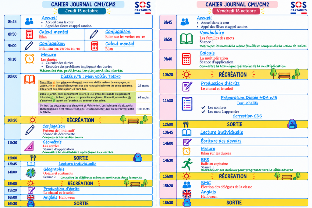 Cahier journal CM1 CM2 : semaine 7 (12-16 octobre) 3 Cahier journal CM1 CM2 : semaine 7 (15-16 octobre)