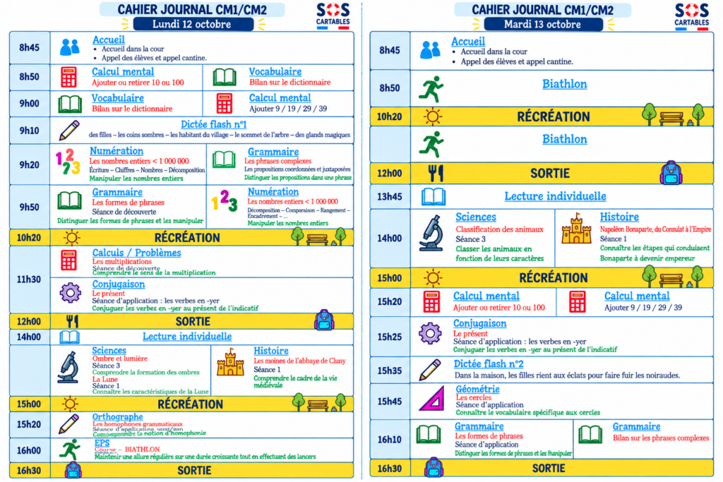 Cahier journal CM1 CM2 : semaine 7 (12-16 octobre) 2 Cahier journal CM1 CM2 : semaine 7 (12-13 octobre)