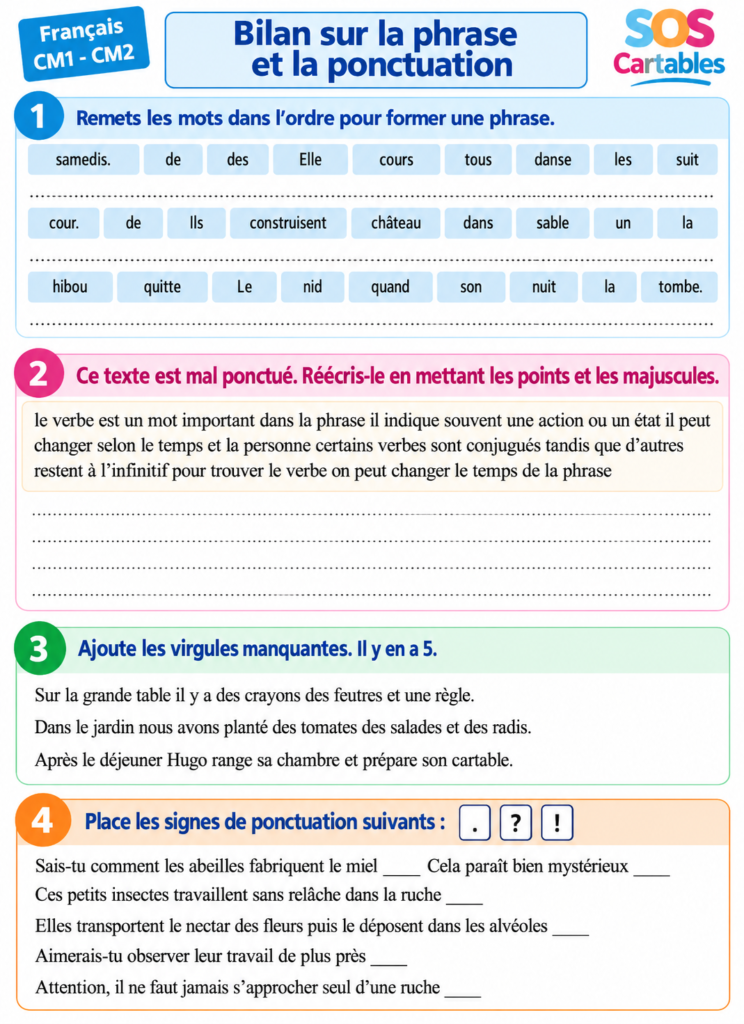 Évaluation phrase et ponctuation CM1 CM2 + corrigé 3 évaluation phrase et ponctuation CM1 CM2 Version B