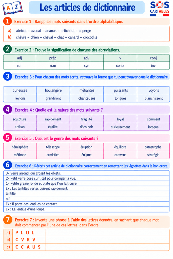 Lire et comprendre un article de dictionnaire CM1 CM2 3 Lire et comprendre des articles de dictionnaire CM1 CM2